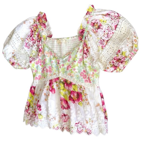 LoveShackFancy Prezia Embroidered Lace Floral Top White Designer XS - Picture 5 of 12